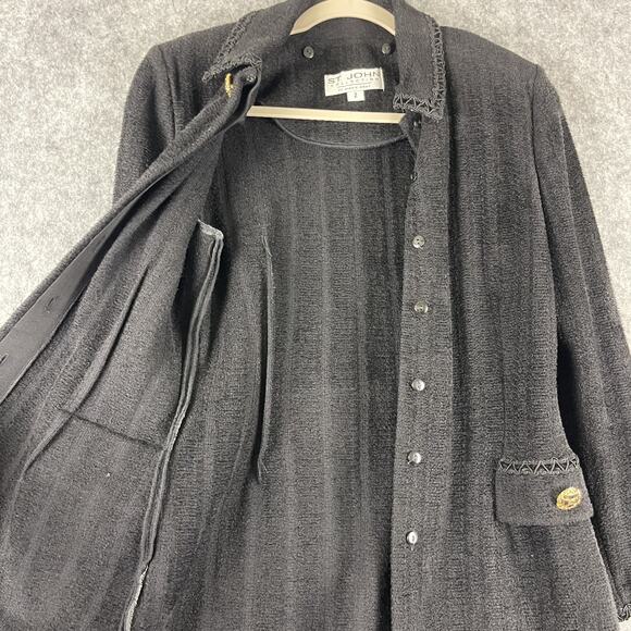 Vintage St John Sport Marie Jacket Skirt Set Womens 2 Black Gold Button FLAWED - Picture 4 of 16